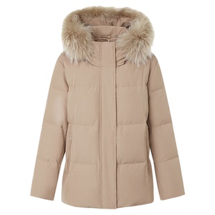 朗姿90白鹅绒貉子毛领连帽宽松羽绒服通勤百搭外套2025年冬季新款