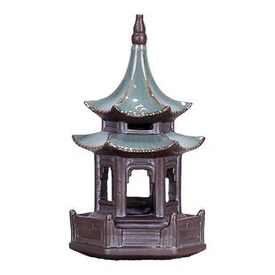 六角亭凉亭子小宝塔吸水石假山园艺盆景陶瓷小摆件微景观鱼缸造景