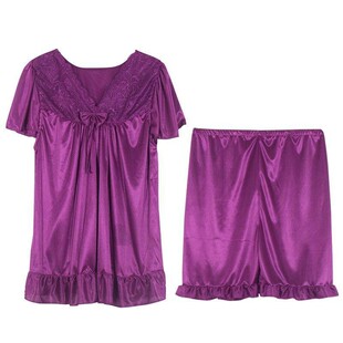 矮个子夏季女生中年肥婆宽松睡裙大码孕妇短袖冰丝家居服睡衣套装