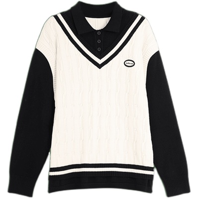 西町村屋简约翻领假两件针织上衣