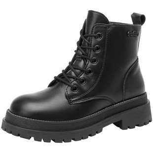 大东马丁靴女冬季新款时尚厚底加绒保暖马丁靴舒适圆头短靴女1612