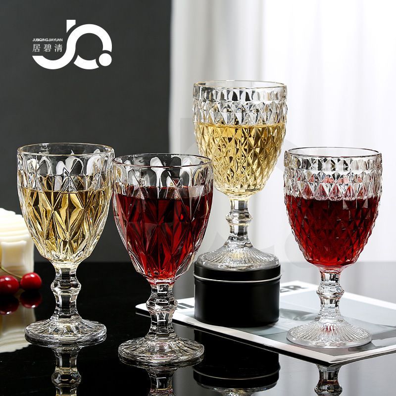 欧式玻璃酒杯红酒杯葡萄酒杯甜酒杯香槟杯高脚杯ins网红浮雕花纹