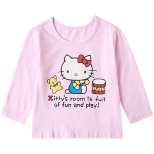 HelloKitty正品童装女童棉圆领长袖T恤上衣春秋季可爱打底衫