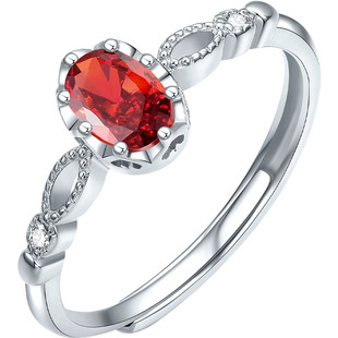 六桂福S925银镶嵌红宝石戒指女可调节指环轻奢送礼新年情人节礼物