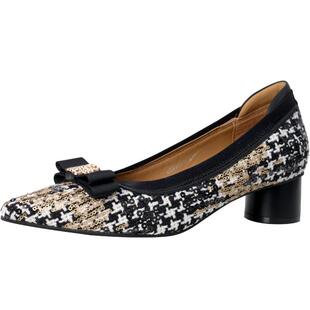 VDVC法式优雅小香风蝴蝶结浅口中跟舒适单鞋真皮妈妈鞋4cm女鞋子