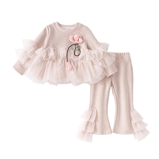 女童套装春秋超好看小童装2026新款春装洋气宝宝公主两件套荷叶边