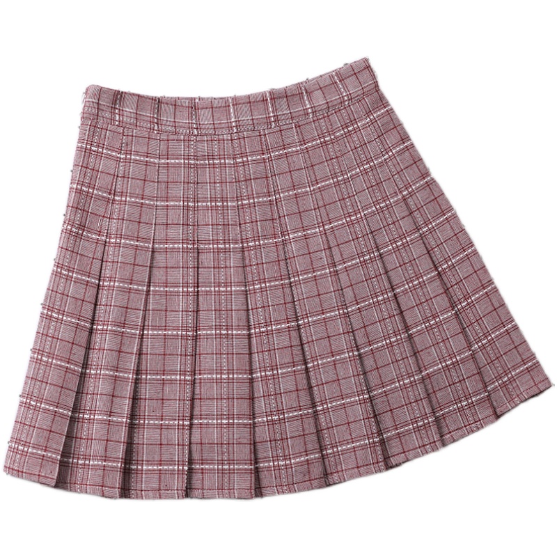 小格子百褶裙高腰a字小裙擺短裙學(xué)院風(fēng)卡其色女春夏防走光半身裙