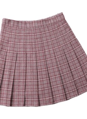 小格子高腰a字学院卡其色半身裙