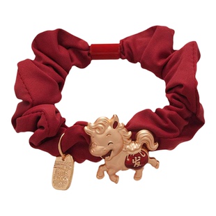 本命年小马红色发圈新款高级感头绳不勒发无扎痕皮筋新年喜庆发饰