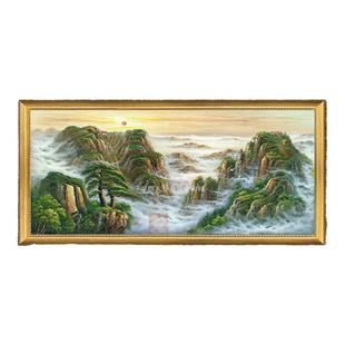 新中式经典手绘日出泰山风景油画客厅办公室会所家居酒店装饰挂画