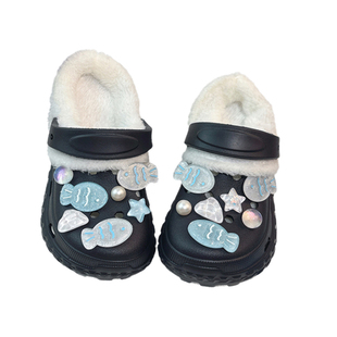 儿童加绒洞洞鞋外穿拖鞋女童冬季保暖棉拖鞋方便拆洗内胆胖胖室内
