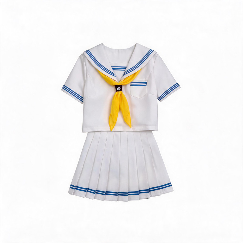 基础款白色蓝三本水手服日式清新