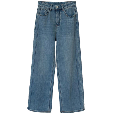 侧边骨线高腰显瘦加绒直筒牛仔裤