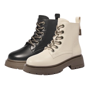 百丽Belle女靴子24冬季休闲短靴加绒厚底英伦风马丁靴女3NZ40DD4