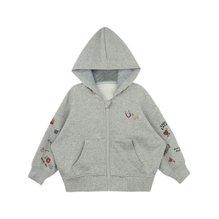 大耳象女童印花连帽卫衣开衫2026春季新款宝儿纯棉宽松百搭外套