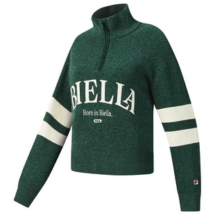 FILA斐乐官方女长袖编织衫上衣女冬季新款网球运动宽松半拉链毛衣