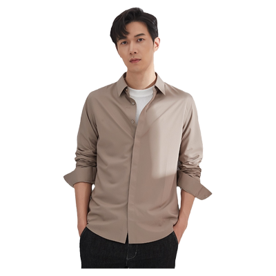 古鲨冰丝雅痞长袖衬衫