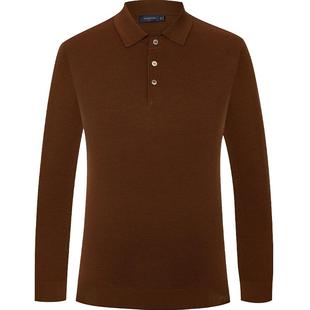 TOMBOLINI东博利尼休闲秋季保暖羊毛衫 咖色polo翻领提花针织毛衣