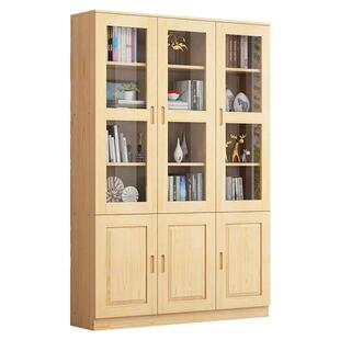 实木带玻璃门书柜书架自由组合松木特价书橱定制柜子置物架储物柜