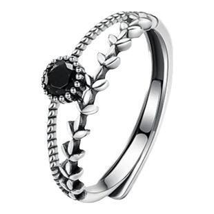 S925纯银黑色锆石双层戒指小众设计感轻奢百搭双层食指环女款开口