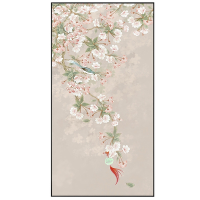 鹊上枝头入户玄关装饰画竖版新中式禅意走廊过道挂画花鸟茶室壁画