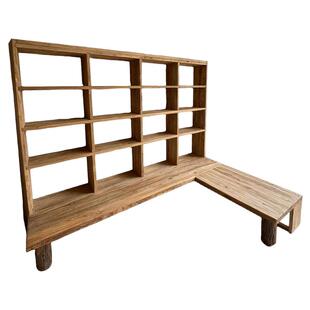 蜀木创艺转角连体书桌柜书架一体桌子书房改造复古风全纯实木满墙