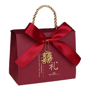 结婚庆中式喜糖盒子2023新款手提伴手礼袋子礼盒婚礼空盒大号放烟