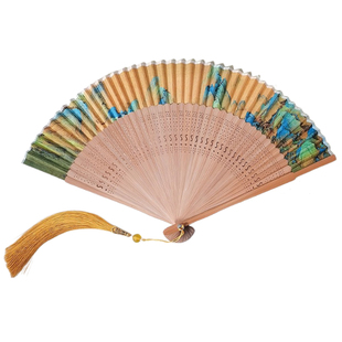 折扇古风扇子千里江山图国风新中式马面裙夏天便携折叠扇拍照道具