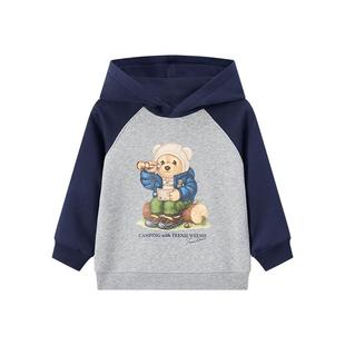 TeenieWeenie Kids童装25新秋冬男女宝加绒油画小熊印花连帽卫衣