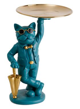 北欧ins风创意法斗托盘玄关摆件 钥匙水果文具收纳托盘可爱斗牛犬