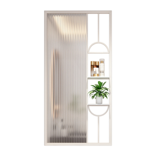 卫生间半墙隔断洗手台干湿分离水波纹玻璃屏风简约现代奶油风轻奢