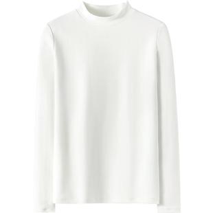 秋冬季精梳棉加厚磨毛中半高领打底衫女内搭白色长袖t恤上衣秋衣