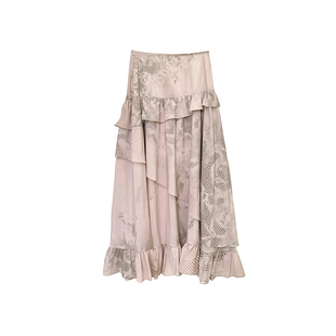 Layers 层叠开衩大摆 做旧花朵蕾丝花边长半裙