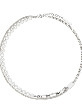 玻璃珍珠女链条拼接项链