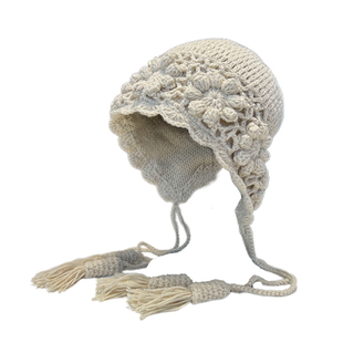 新款红色镂空针织帽子女秋冬旅行拍照显脸小包头帽流苏手工毛线帽