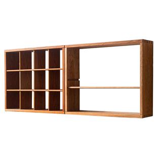 岩璞实木格子置物架桌面收纳架挂墙博古架茶杯架樱桃木茶具多宝格