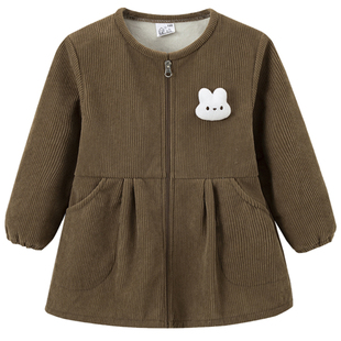冬季女童罩衣小孩韩版加厚羽绒服防脏罩衫外穿宝宝灯芯绒吃饭围兜