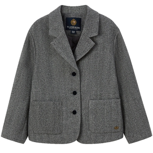【21%绵羊毛】eland kids衣恋童装女童西服冬季学院风单排扣外套