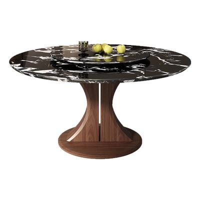 天然奢石餐桌宝格丽黑实木餐桌2026年新款轻奢高级感家用圆形餐桌