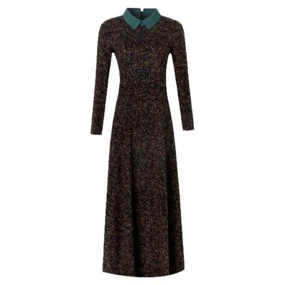 澳绒洋气碎花polo领长裙女秋冬2025新款妈妈长袖保暖超长款连衣裙