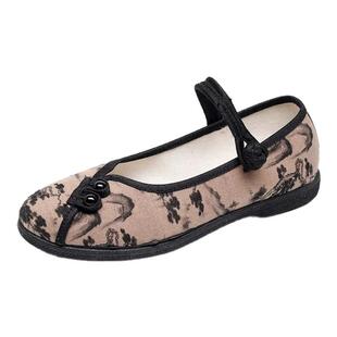 老北京布鞋女印花舒适妈妈鞋平底轻便女鞋民族风奶奶鞋中老年单鞋