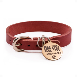 ins真皮宠物项圈刻字防丢身份牌猫咪铃铛狗牌项链泰迪狗狗牵引绳