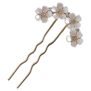 新中式森系发簪珍珠花朵波浪发梳复古简约后脑勺盘发U型簪子发钗