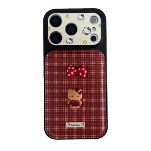 ins风红色格纹立体HelloKitty带挂链适用苹果17PRO手机壳iPhone16ProMax新款15pro女款小众13硅胶14防摔全包