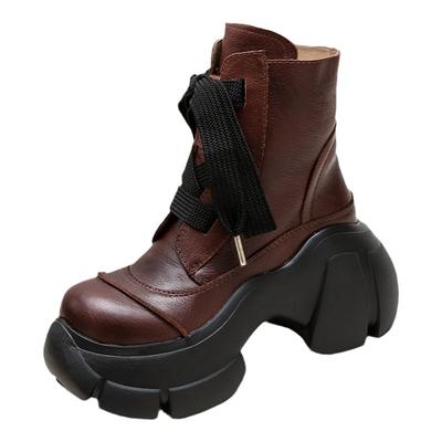 四月倾城厚底粗跟马丁靴真皮短靴