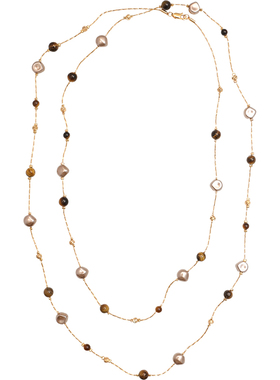 方糖家虎眼石珍珠满天星毛衣链