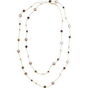 方糖家 秋冬复古美拉德虎眼石珍珠满天星长款毛衣项链轻奢气质女