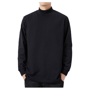 男士长袖T恤纯色男装高领秋季青少年纯棉秋衣体恤打底衫t恤上衣潮