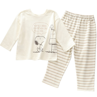 日单80-100宝宝春秋长袖长裤史努比睡衣小童纯棉上衣+裤子家居服
