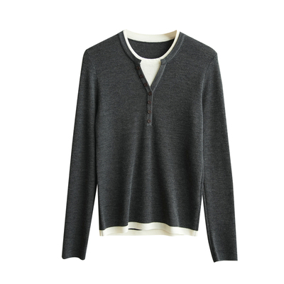 全羊毛假两件针织衫毛衣